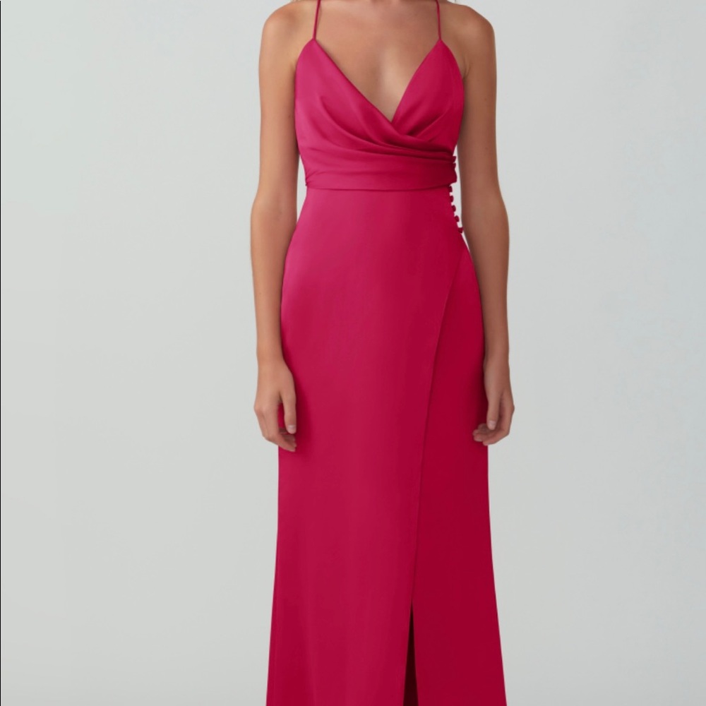 Fame & Partners Hot Pink Draped Split Gown
